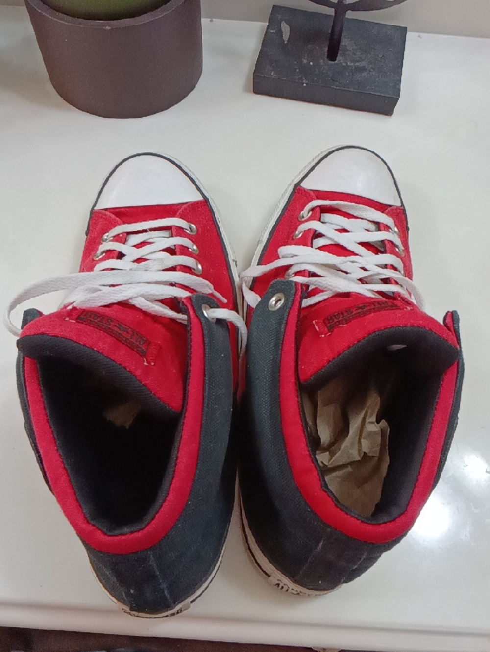 Converse Mens Red and White High-Top Sneakers - Picture 5 of 8